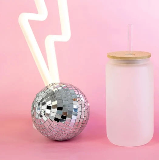 Custom glass cup with bamboo lid and reusable glass straw