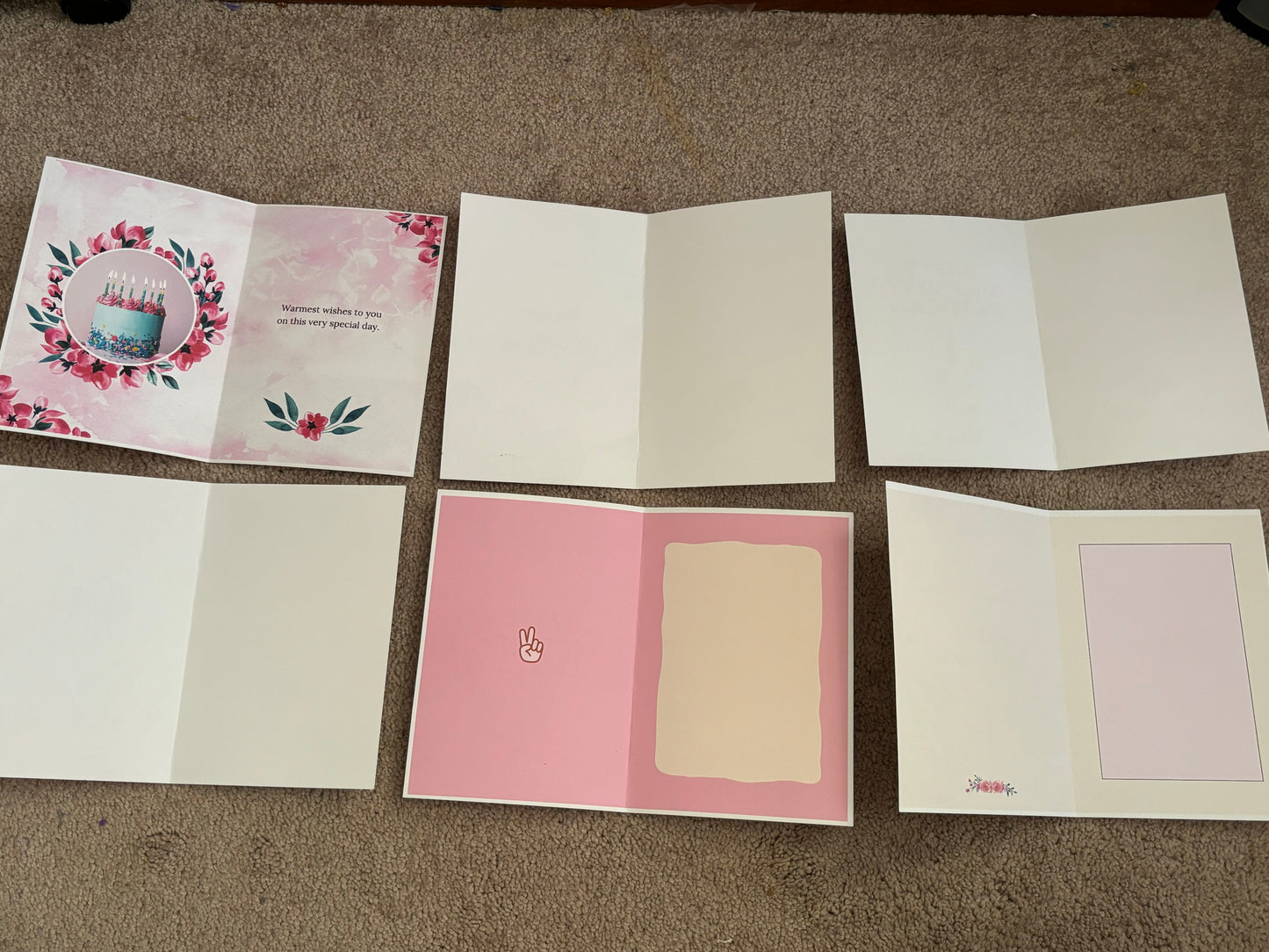 Set of 6 birthday cards girly pink
