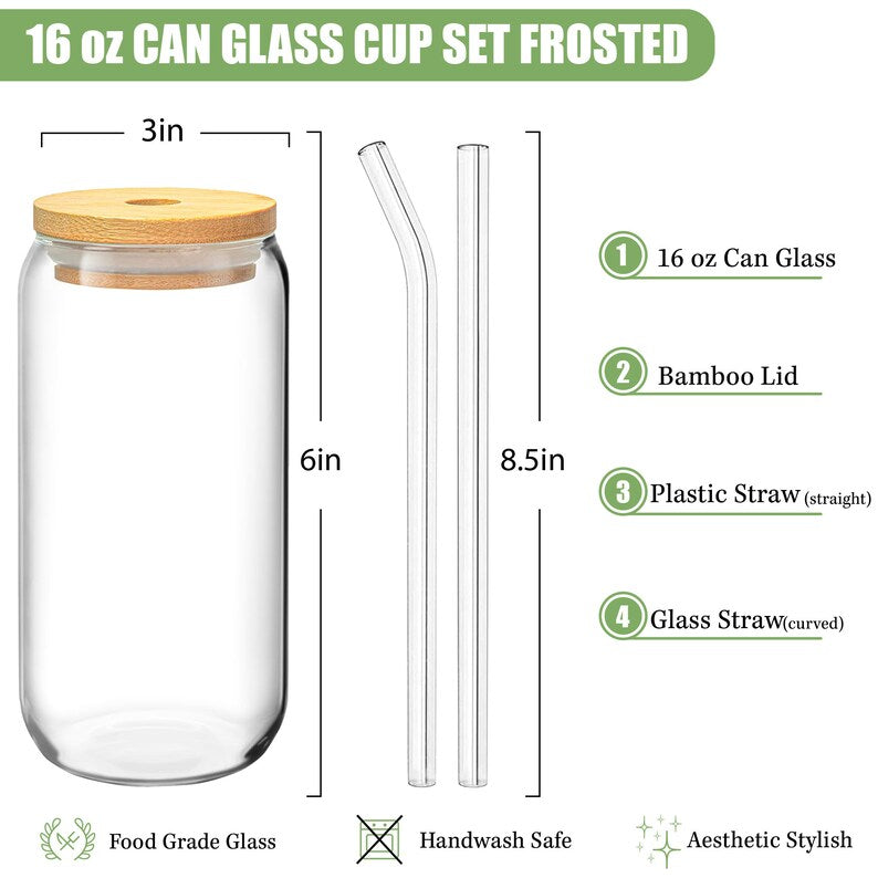 Custom glass cup with bamboo lid and reusable glass straw