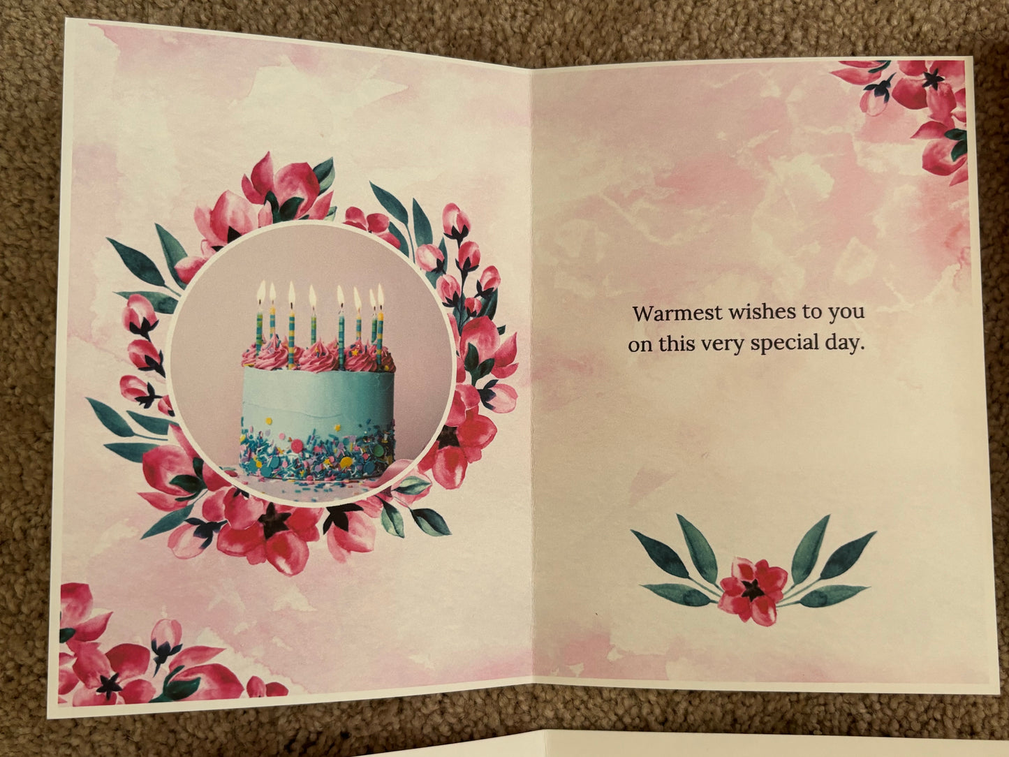 Set of 6 birthday cards girly pink