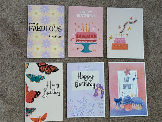 Set of 6 birthday cards girly 2