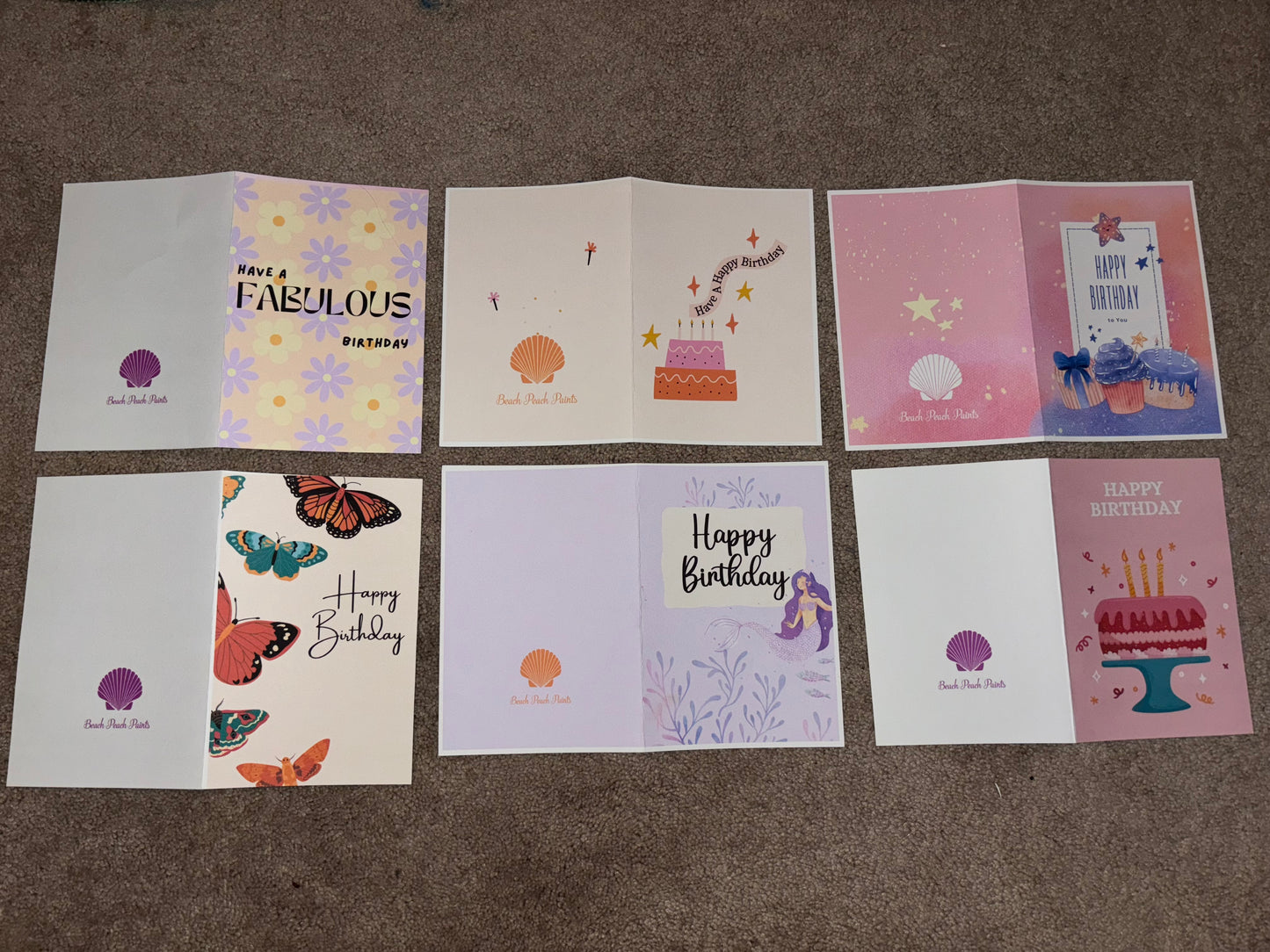 Set of 6 birthday cards girly 2