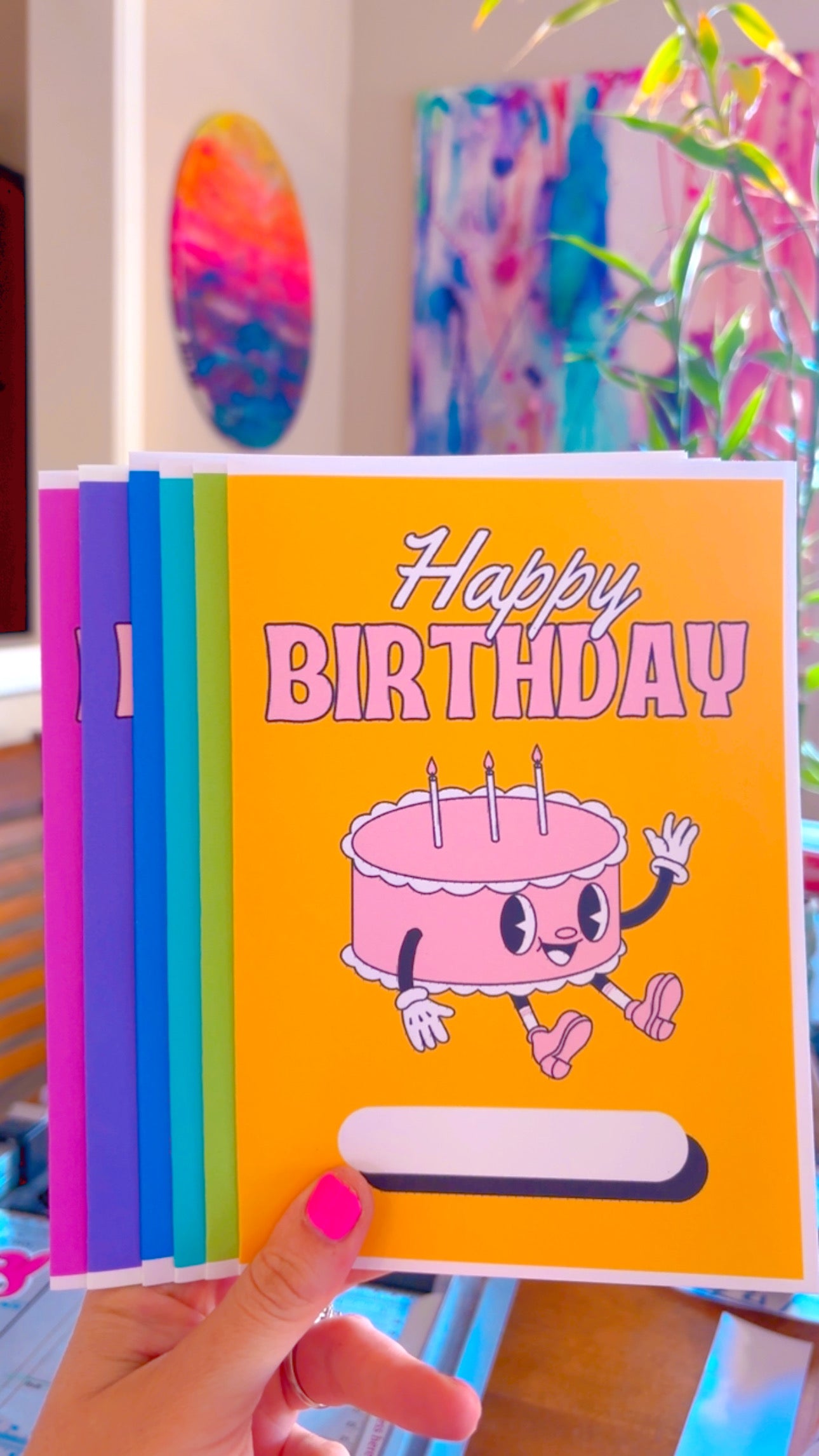 6 colorful happy birthday Cards blank inside