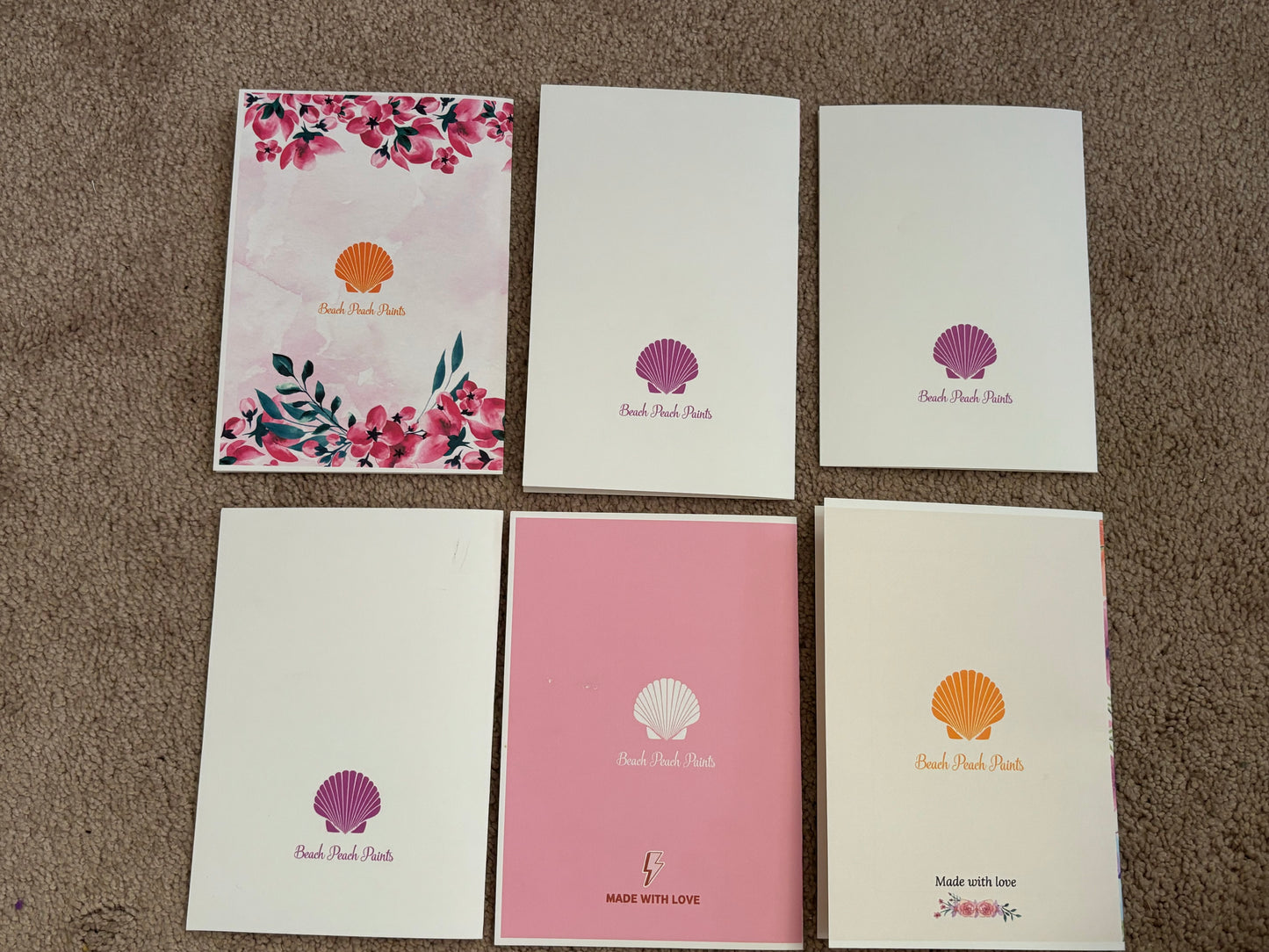Set of 6 birthday cards girly pink