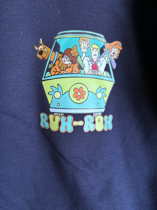 Running on Scooby Snacks & Mysteries 2XL navy blue hoodie